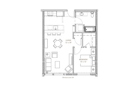 a floor plan of a small house with a bedroom and a living room